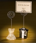 Wedding Place Card Holder Stand - Bride Gown & Groom Tuxedo